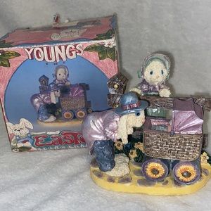 Vintage 1994 Young’s Inc Easter Collectibles 3 Bunnies Figurine With Box